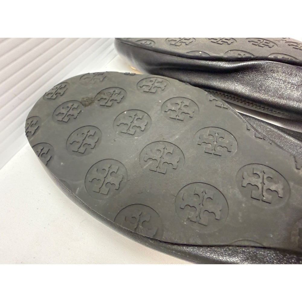 Tory Burch Reva Black Leather Gold‎ Logo Medallion Ballet Flats 11 - Picture 9 of 13